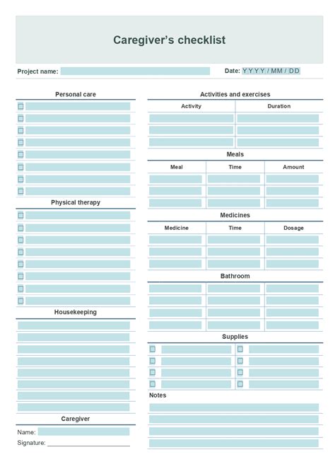 Printable Caregiver Daily Checklist Template